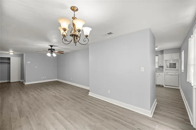 a view of a chandelier in a room