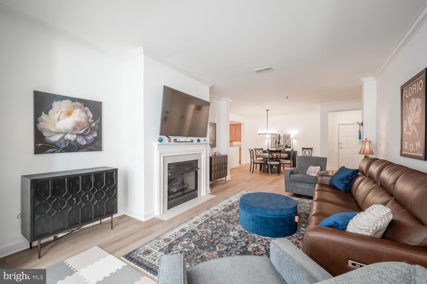10328 Sager Avenue, Unit 217 Fairfax, VA 22030 - Photo 11 of 42 a living room with furniture a fireplace and a flat screen tv