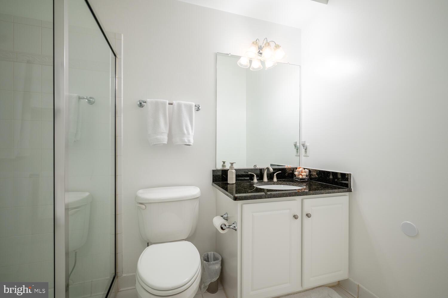 10328 Sager Avenue, Unit 217 Fairfax, VA 22030 - Photo 23 of 42 a bathroom with a granite countertop toilet sink and mirror
