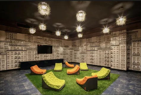 a room with furniture and a fireplace