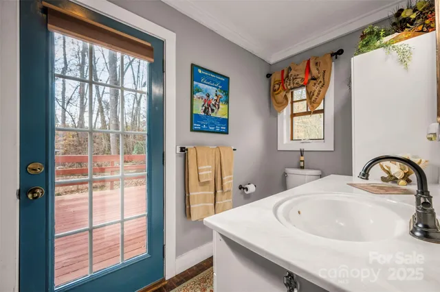 a view of a backyard with large trees