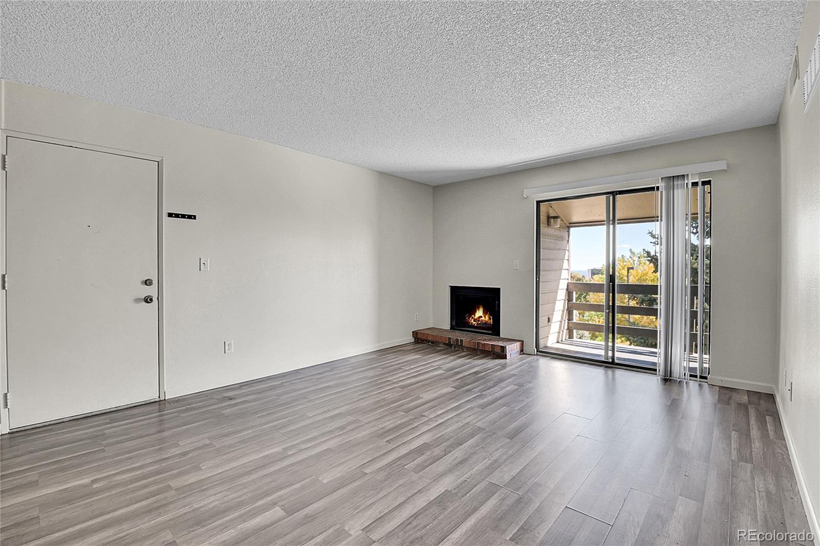 539 Wright Street, Unit 301 Lakewood, CO 80228 - Photo 23 of 32 an empty room with wooden floor fireplace and windows