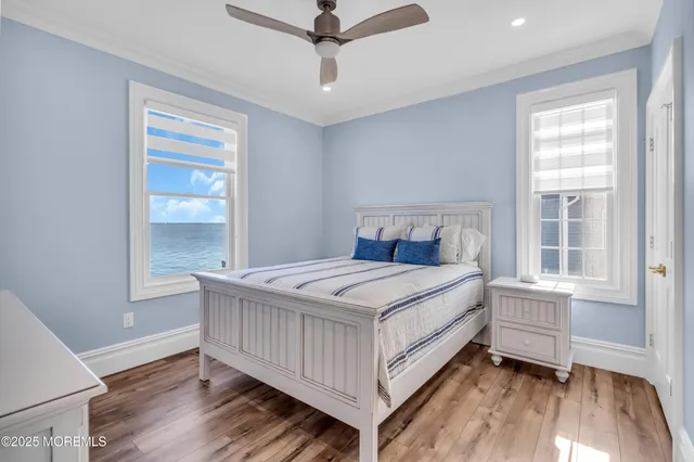 a view of balcony with wooden floor