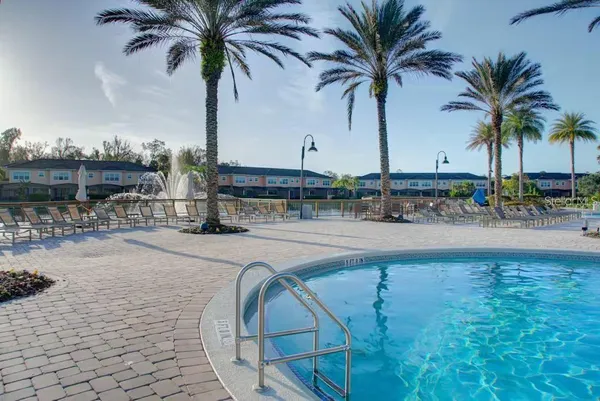 a view of outdoor space with palm trees