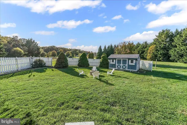 a view of a yard with an trees