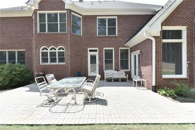 a building outdoor space with seating space