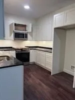 a kitchen with stainless steel appliances granite countertop a sink and a microwave