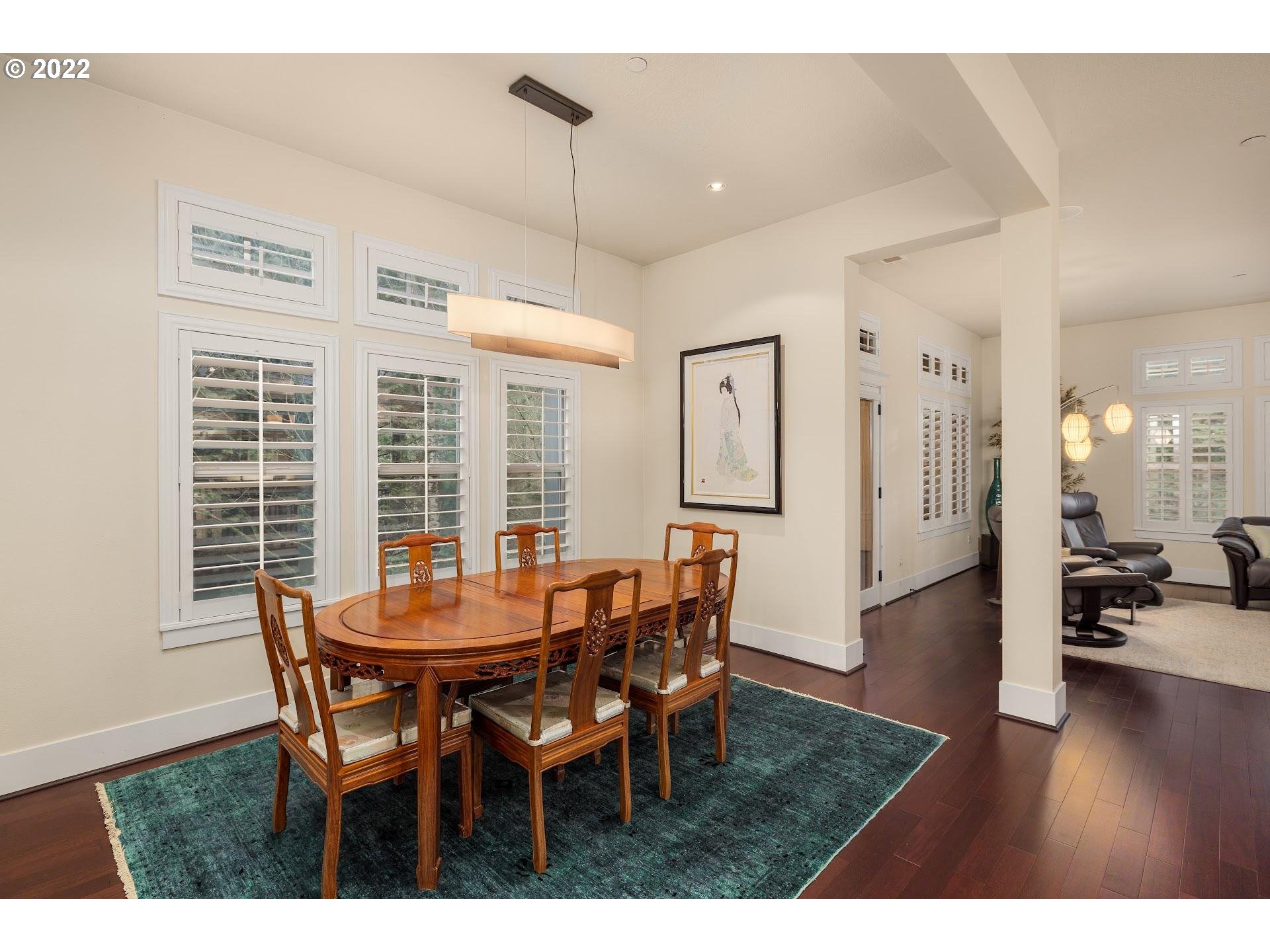10460 Southwest Windwood Way Portland, OR 97225 - Photo 8 of 29 a dining room with wooden floor a chandelier a wooden table and chairs