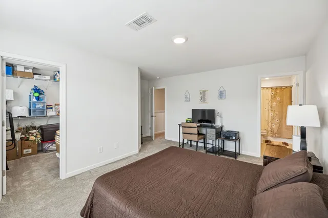 a living room with a bed furniture and a window