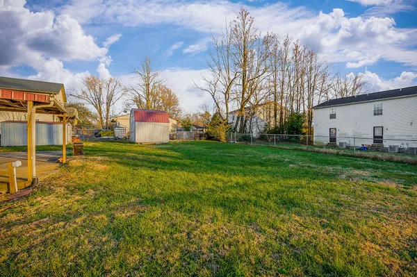 a view of a big yard with large trees