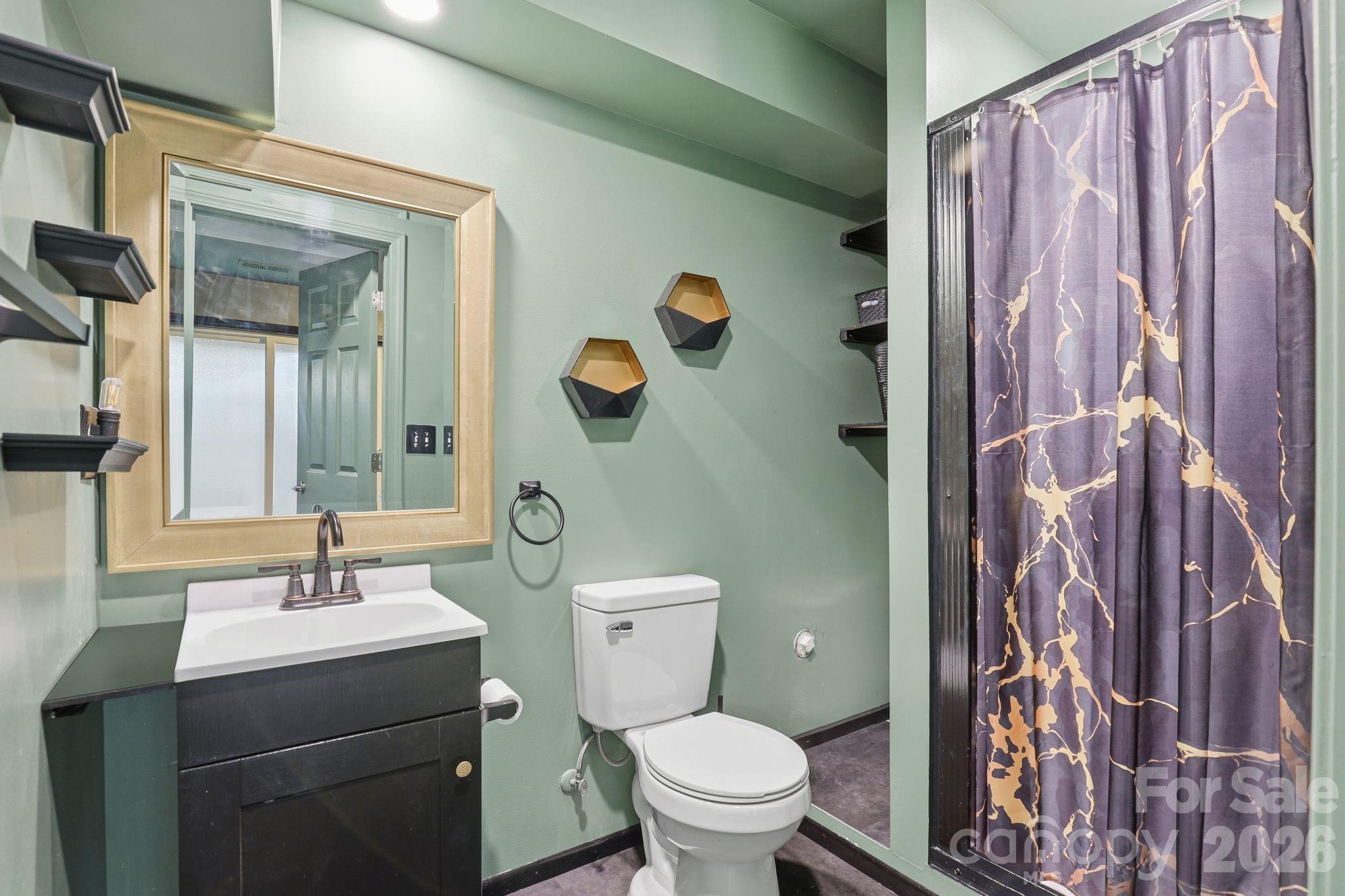 7532 West Berkeley Road, Unit 25 Denver, NC 28037 - Photo 30 of 36 a bathroom with a sink and mirror with toilet