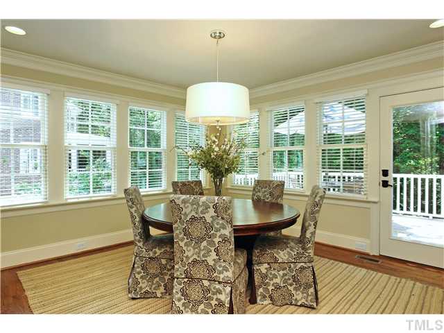 611 Runnymede Road Raleigh, NC 27607 - Photo 8 of 25 a dining room with furniture a chandelier and wooden floor