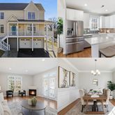 a living room with stainless steel appliances kitchen island granite countertop a stove a kitchen island a dining table and chairs with wooden floor