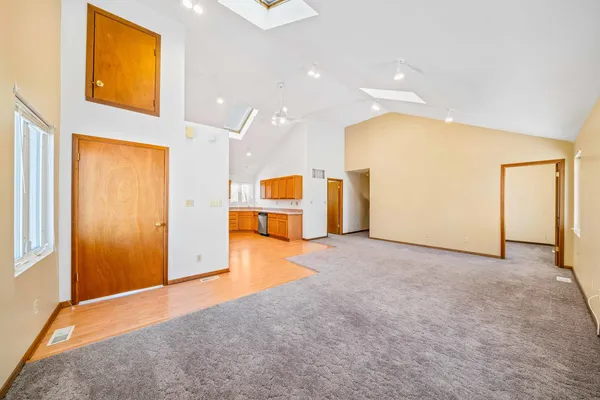 an empty room with windows