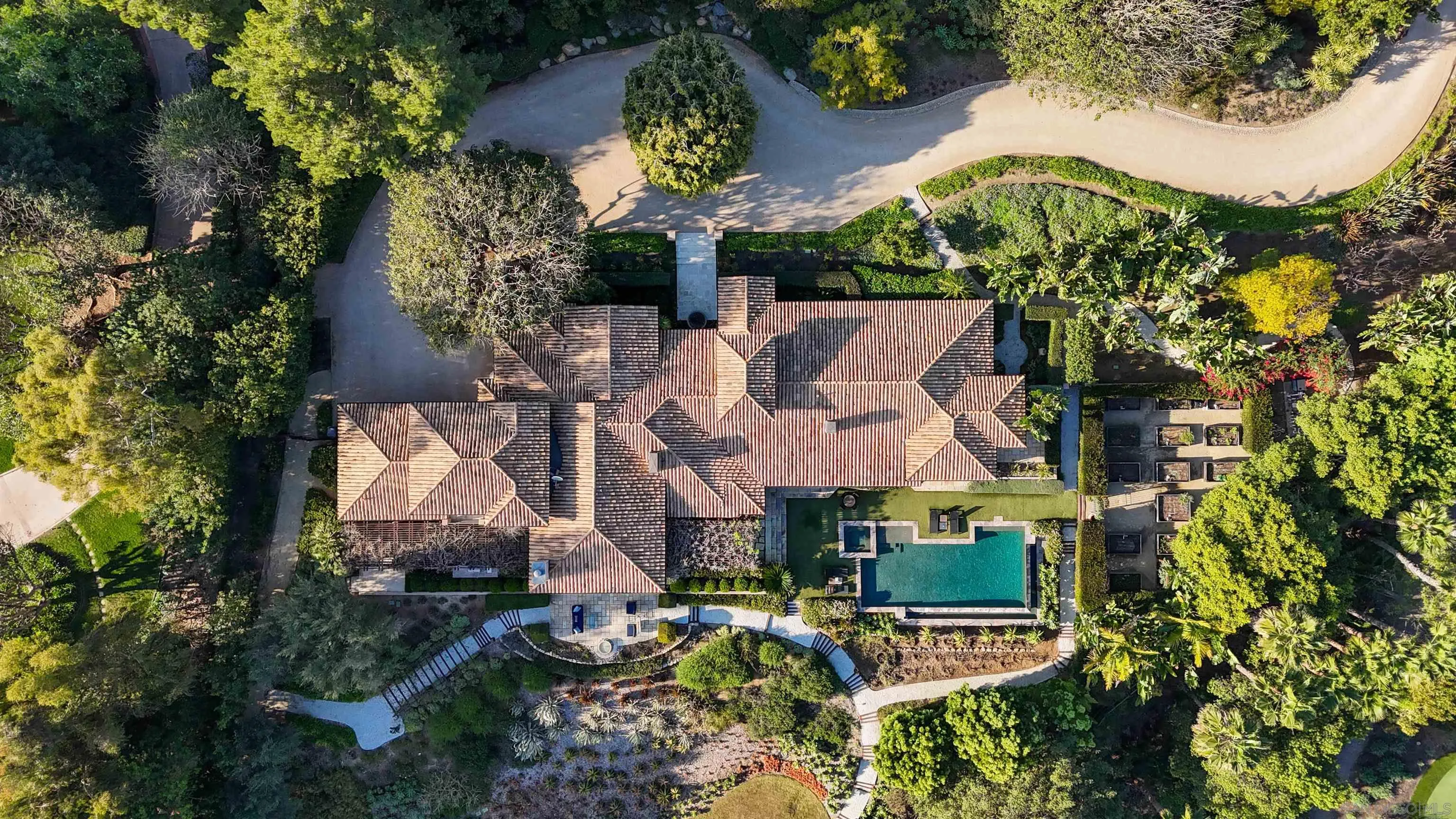 6871 Las Colinas Rancho Santa Fe, CA 92067 - Photo 59 of 60 an aerial view of a house with a yard and garden
