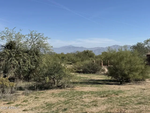 a view of a town with trees around
