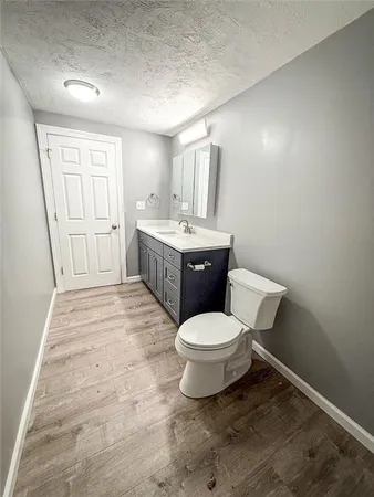 a bathroom with a sink toilet and mirror