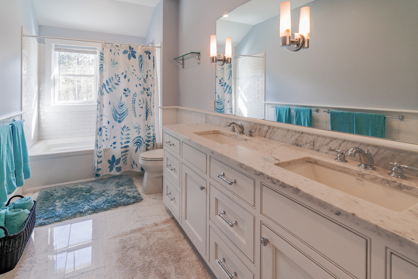 3 Sengekontacket Road Oak Bluffs, MA 02557 - Photo 18 of 34 a spacious bathroom with double sink and a mirror