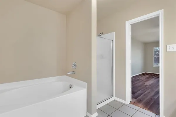 a bathroom with a bathtub