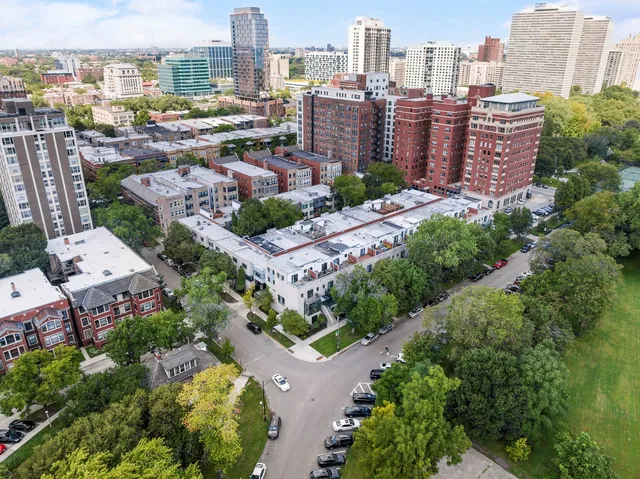 a view of a city with tall buildings