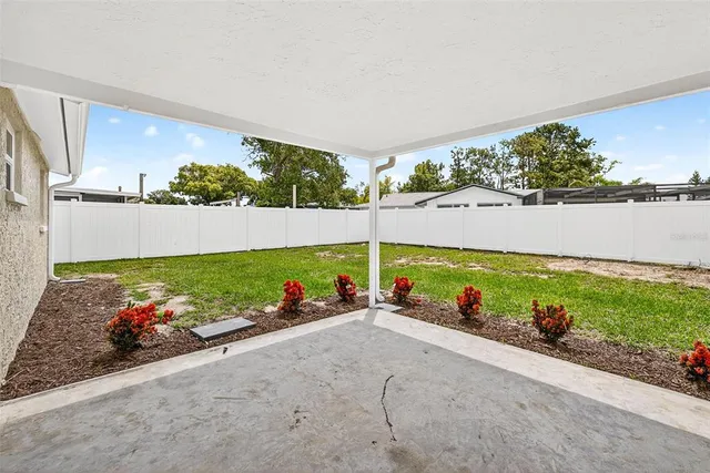 an outdoor view with patio