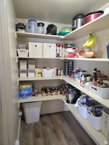 601 West 150 North, Unit 25 Springville, UT 84663 - Photo 12 of 29 Walk-in pantry featuring light-toned shelving, wood-finish flooring, and ample storage space