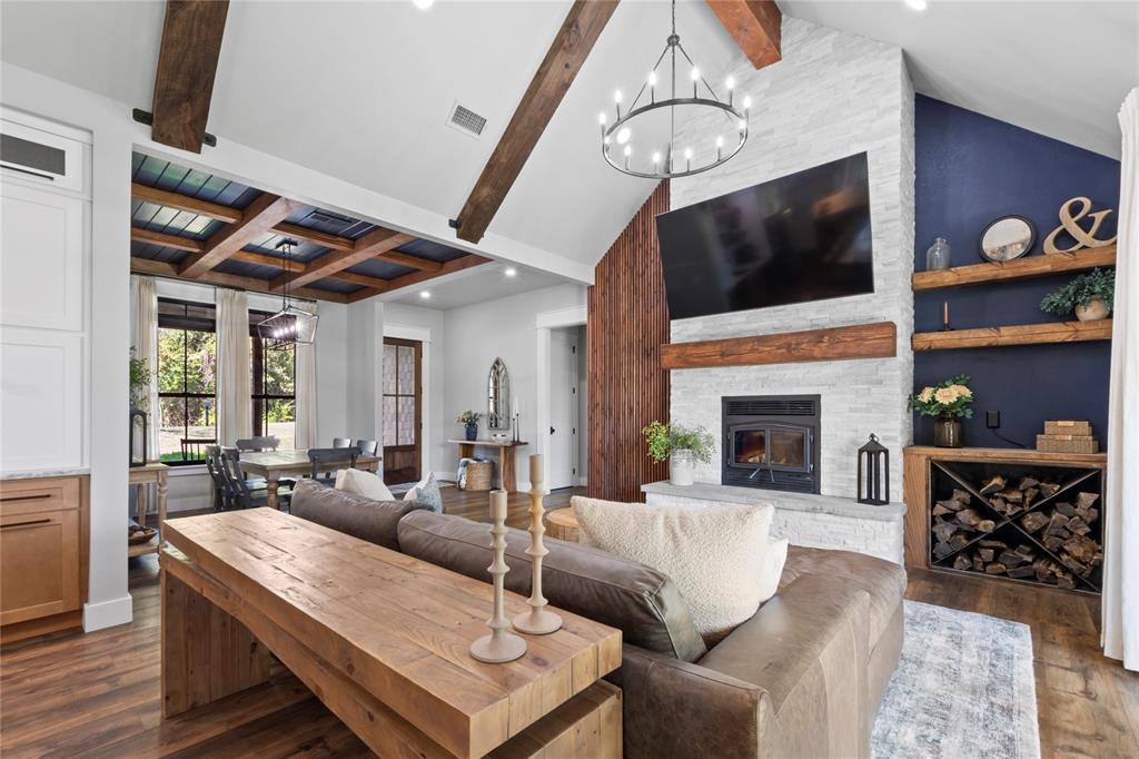 807 Midway Road Tool, TX 75143 - Photo 9 of 39 a living room with furniture a flat screen tv and a fireplace