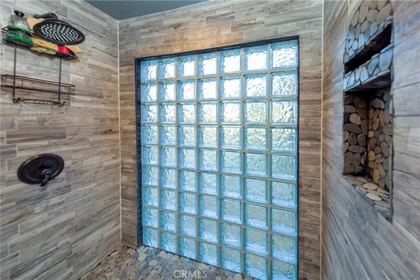 a bathroom with a bathtub