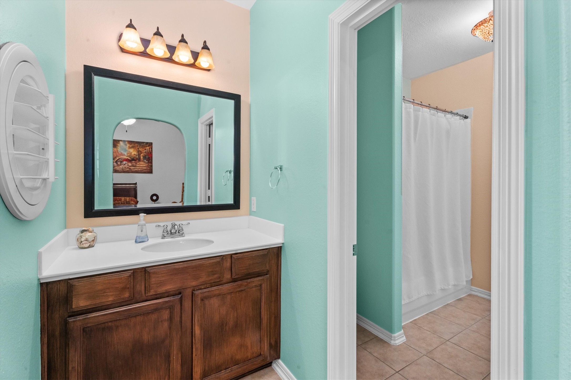 9822 Prairie Clover Lane Spring, TX 77379 - Photo 32 of 46 a bathroom with a sink and a mirror