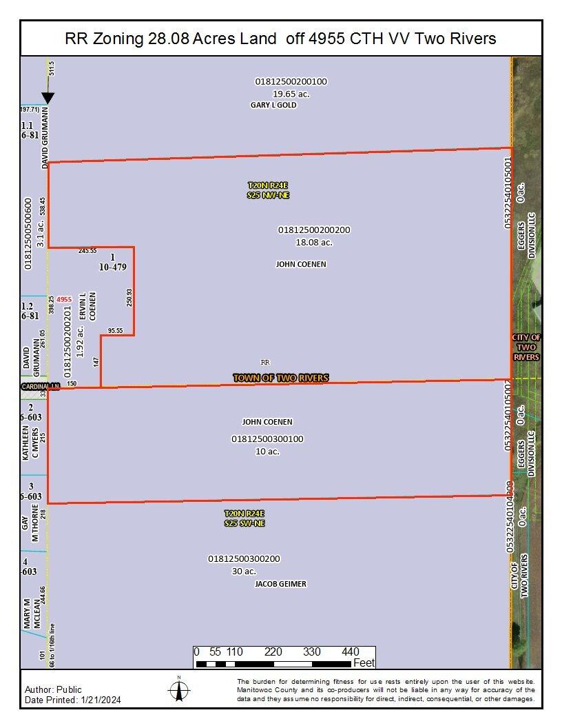 4955 County Hwy VV Two Rivers, WI 54241 - Photo 4 of 5 RR Zoning Map 28.08 Acres Land off 4955