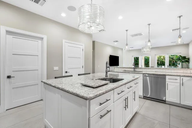 an aerial view of a house with garden