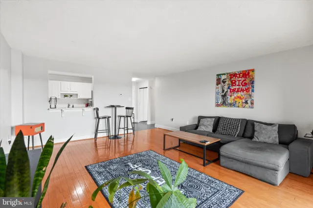 a living room with furniture rug and a table
