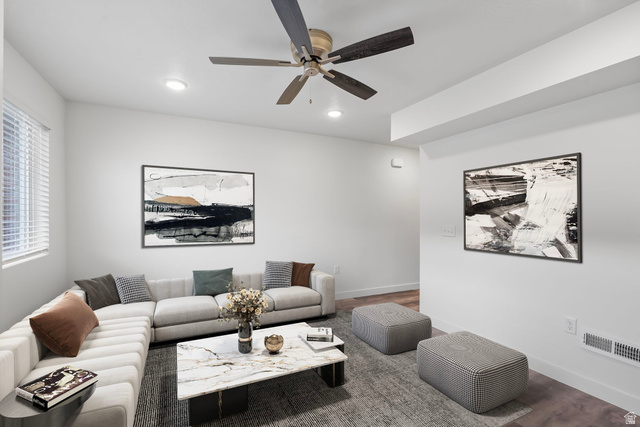 449 West 980th South Ogden, UT 84404 - Photo 4 of 23 Recessed lighting and a ceiling fan illuminate this living space