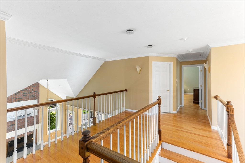 5 Linden Glen Road Canton, MA 02021 - Photo 16 of 42 a view of staircase with lots of frames on wall and wooden floor