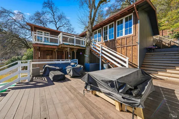 a view of a lake from a terrace