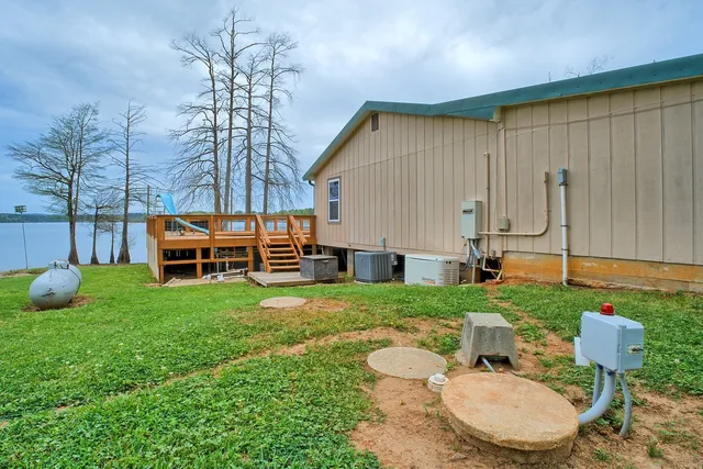 a view of a lake with a nearby beach