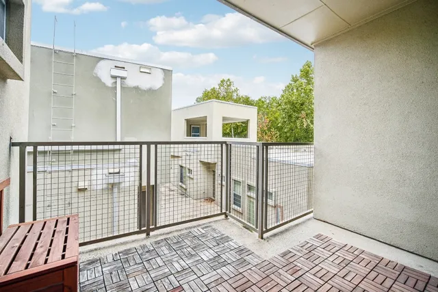 a view of a porch with a door