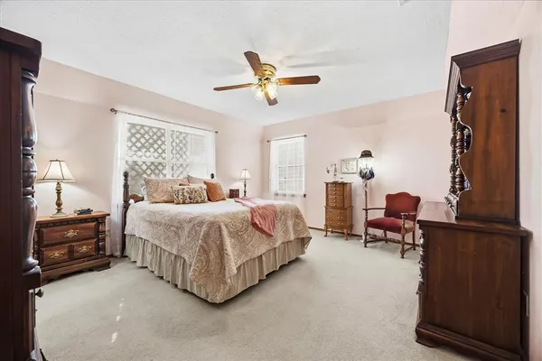 a bedroom with a bed and furniture