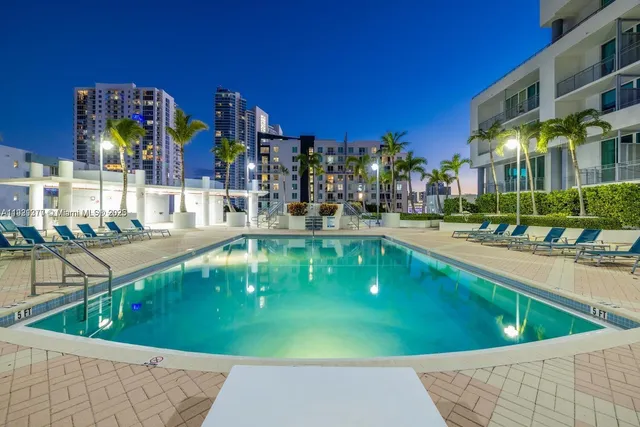 a view of a building with a garden