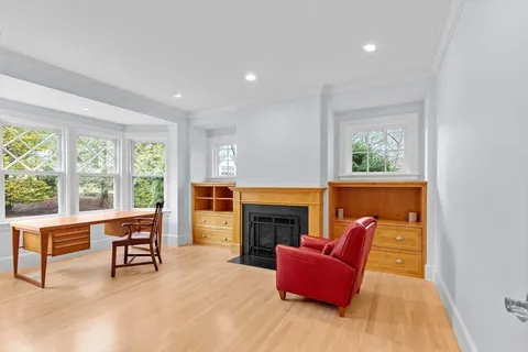 a view of a livingroom with furniture and a table
