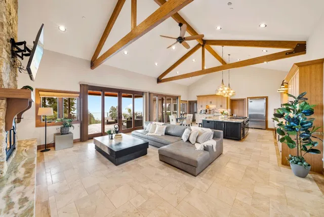 a roof deck with patio couch and a potted plant