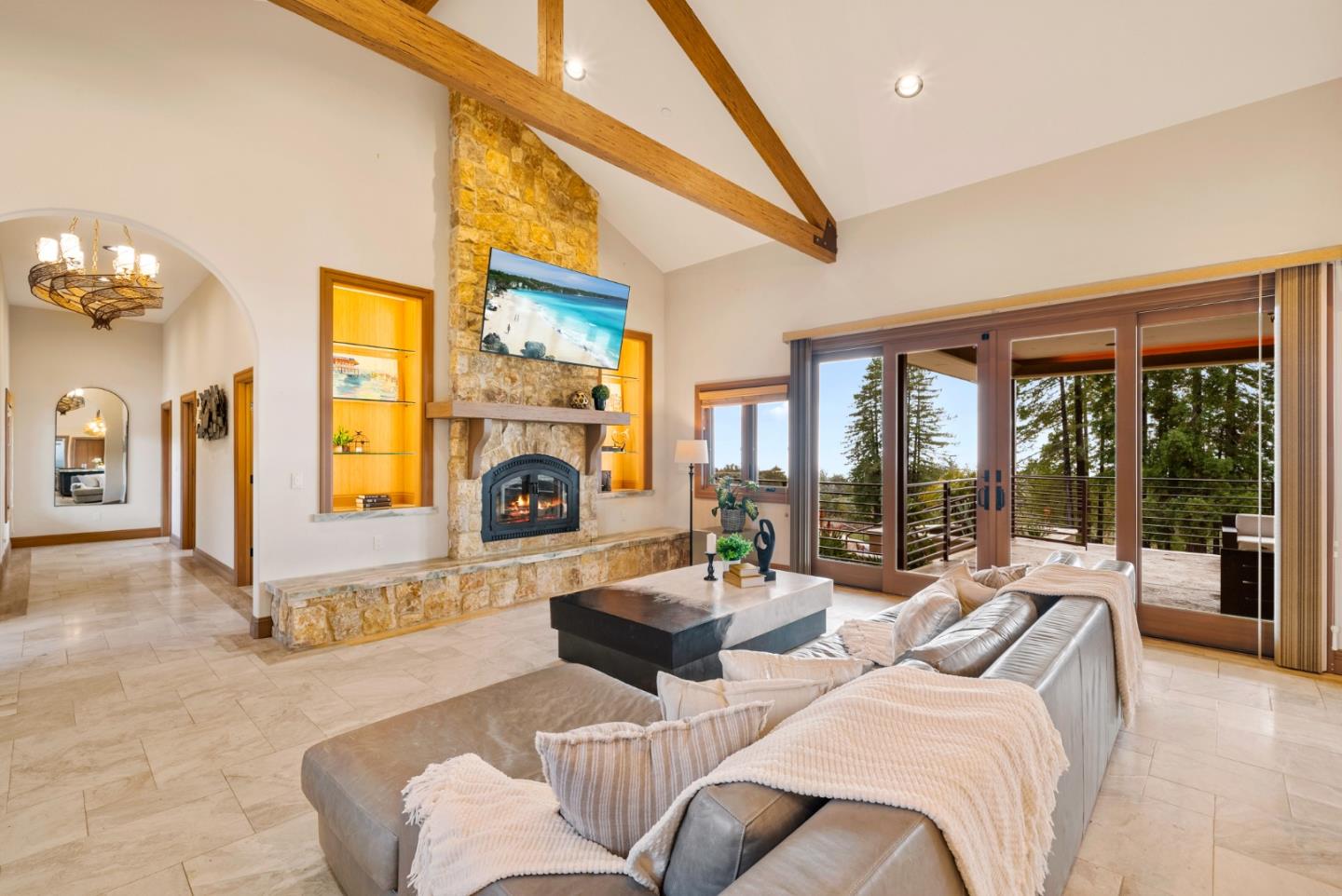 1061 Summit Road Watsonville, CA 95076 - Photo 23 of 84 a living room with fireplace furniture and a large window