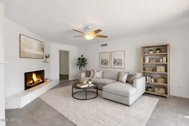 a backyard of a house with shaded area