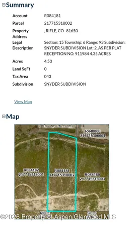 $260,000 | Tbd Tbd Snyder Subdivision, Rifle, CO 81650