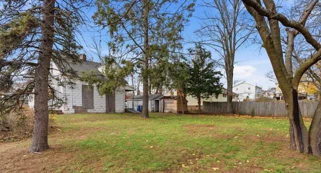 a view of a yard with a tree