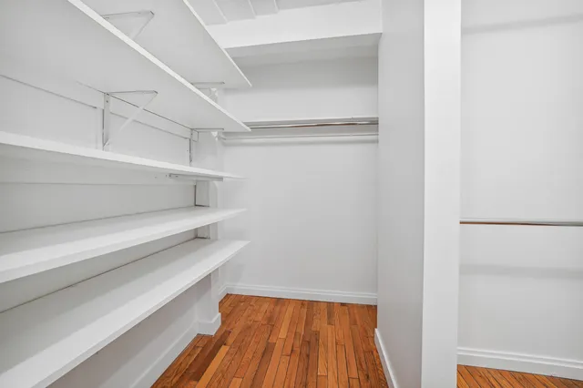 a view of walk in closet with empty racks