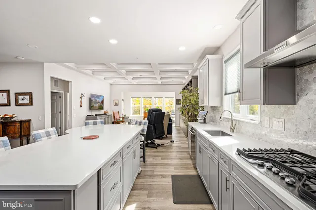 a view of a balcony with wooden floor and city view