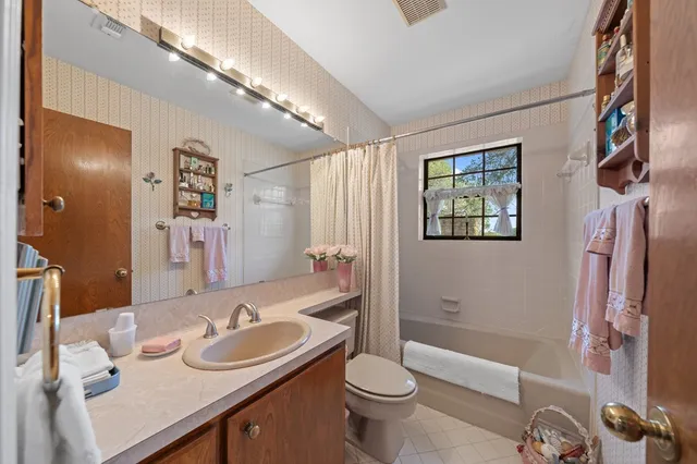 a bathroom with a sink a toilet and a large mirror