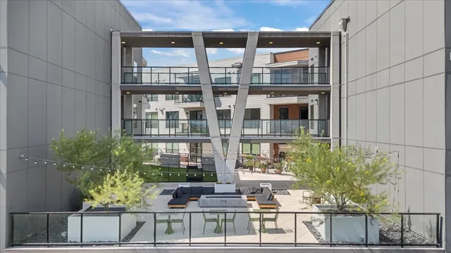 an aerial view of a house with a garden