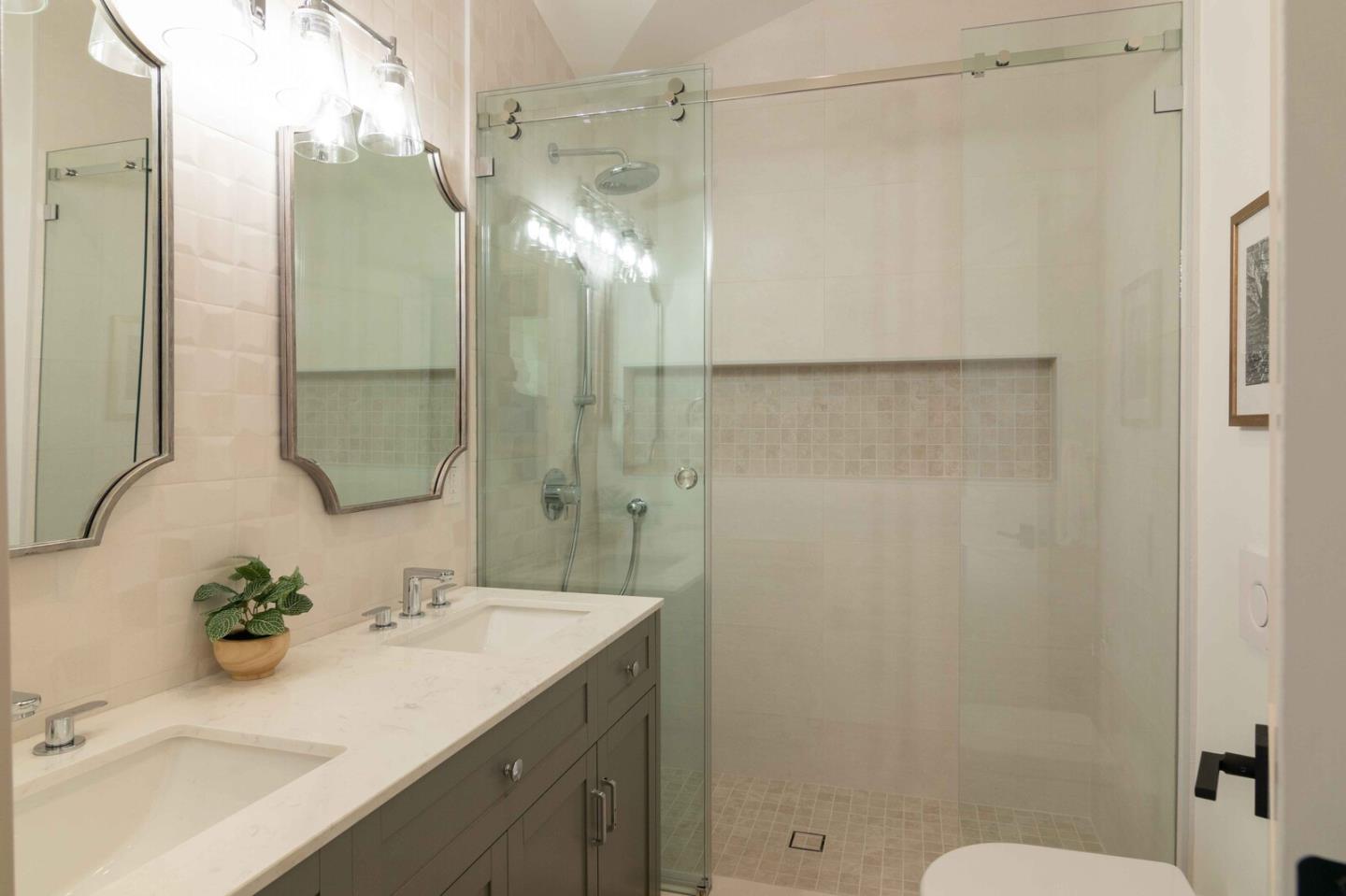 2465 Alpine Road Menlo Park, CA 94025 - Photo 12 of 28 a bathroom with a sink shower and a mirror